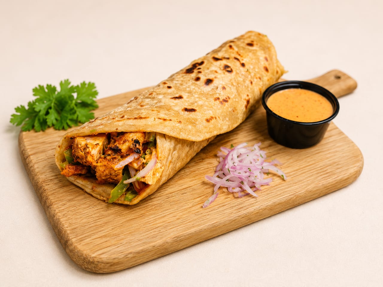 Freshly rolled Chicken Tikka Roll at WrapO'Clock